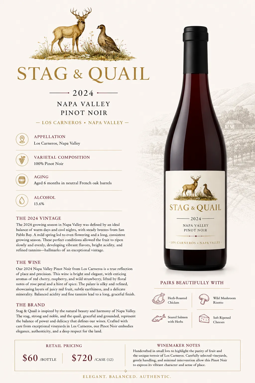 1 Case12 Bottles 2024 Stag Quail Pinot Noir Msjdqcgd